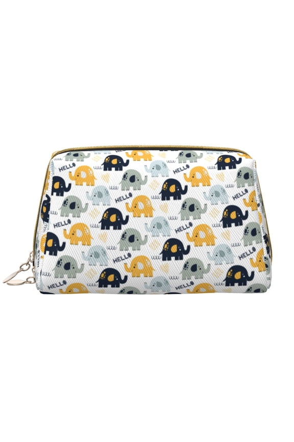 Cute Elephant for Travel Makeup Bag,Large Capacity Cosmetic Bags for Women,Waterproof Portable Pouch Open Flat Toiletry Bag Make up Organizer