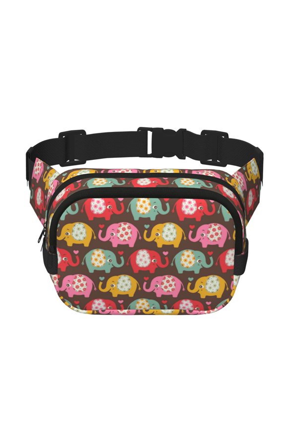 Cute Elephants Print Fanny Pack Belt Bag for Women and Men, Square Double-Layer Waterproof Waist Pack with Adjustable Strap for Hiking, Jogging, Cycling