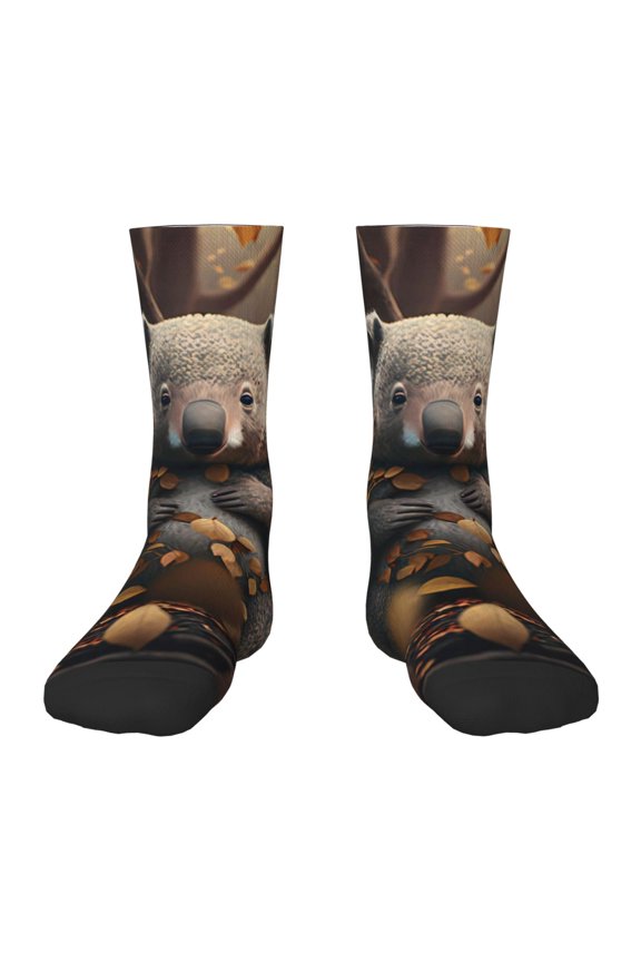 Cute Fallen Leaf Koala Pattern Children's Socks, Socks Gifts ,kids Crew Soft Cotton Socks , Moisture-Wicking, Durable, Ideal for Daily Wear & Sports