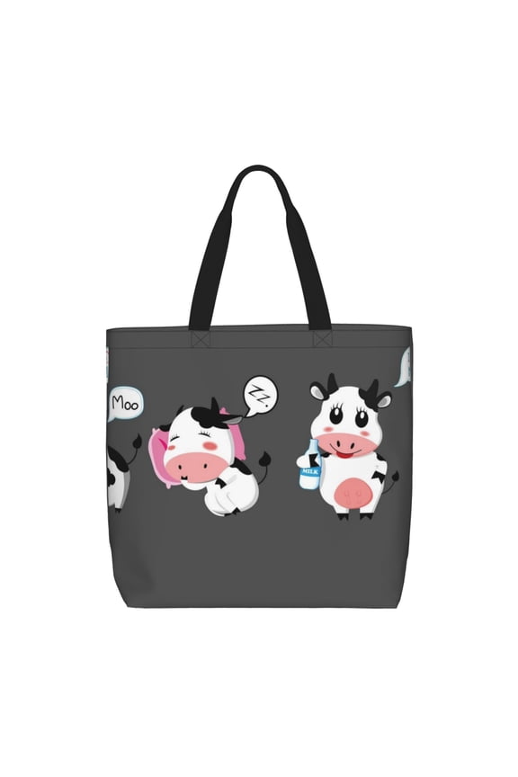 Cute Farm Milk Animal Print Lightweight Tote Bag for Women, Water-Resistant Shoulder Bag with Zipper, Spacious Casual Handbag for Work, School, Shopping
