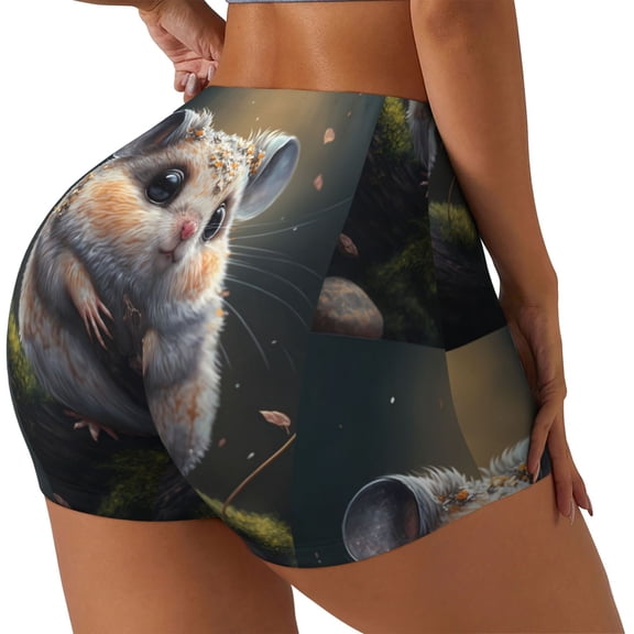Rateoe Cute Fat Ball Branch Printed Power Workout Shorts for Women Tummy Control Squat Proof Ribbed Thick Seamless Scrunch Active Short-X-Large