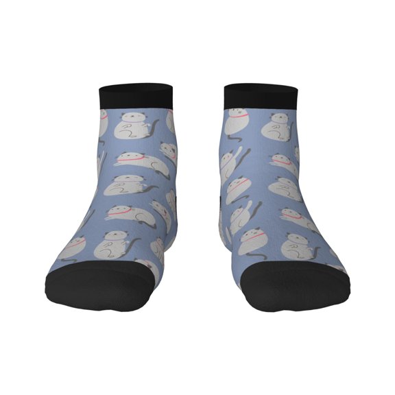 Rateoe Cute Fat Cat Pattern Quarter Crew Socks,Toe Seamed Ankle Socks,Cotton Cushioned Breathable Athletic Crew Sports Socks