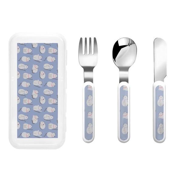 Rateoe Cute Fat Cat for Stainless Steel Kids Silverware Set - Child and Toddler Safe Flatware - Children's Knife, Fork And Spoon Set