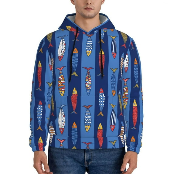 Rateoe Cute Fish Pattern Mens Hoodie, Pullover Hooded Sweatshirt, Kangaroo Pocket Hoodie Ideal for Daily Wear, Travel and Home-Large