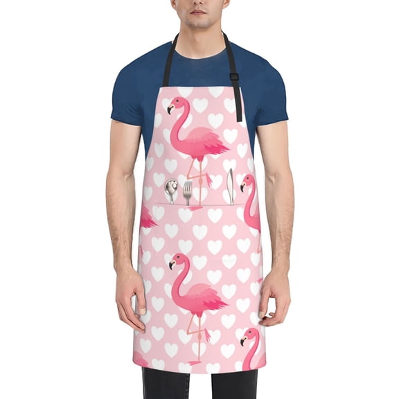 Rateoe Cute Flamingo with Heart Aprons with Pocket,Men Womens Aprons Waterproof Adjustable Cooking Aprons for Kitchen Gardening and Salon