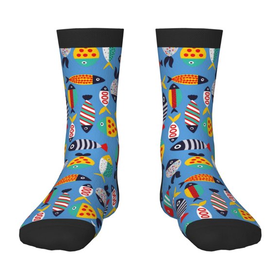 Rateoe Cute Flat Fish Pattern Children's Socks, Socks Gifts ,kids Crew Soft Cotton Socks , Moisture-Wicking, Durable, Ideal for Daily Wear & Sports