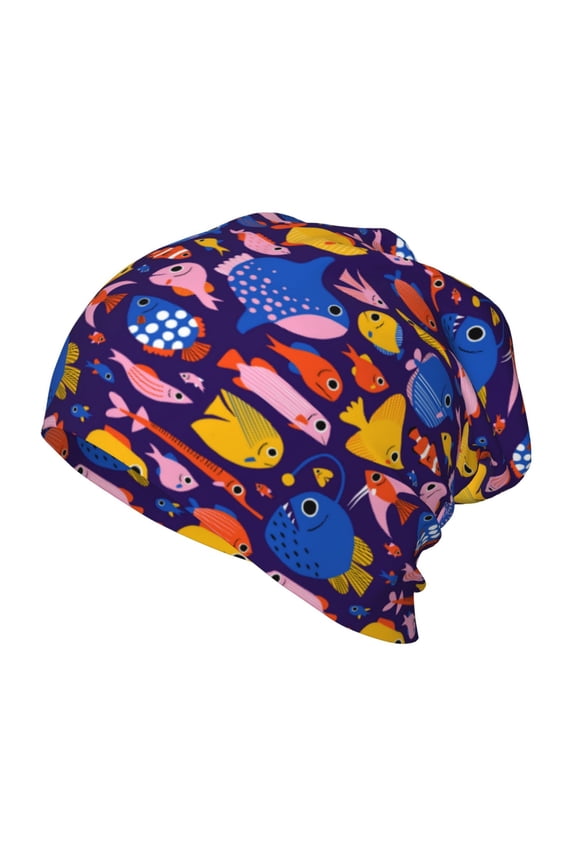 Cute Flat Hand Drawn Fishes Kids Beanie Warm Knit Beanie Hats Boys Girls Winter Hat Soft Slouchy Hats for Kids
