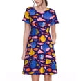 thumbnail image 1 of Rateoe Cute Flat Hand Drawn Fishes Pattern Women’s Short Sleeve Dress – Casual Elegant Summer A-Line Dress for Everyday Wear, 1 of 6