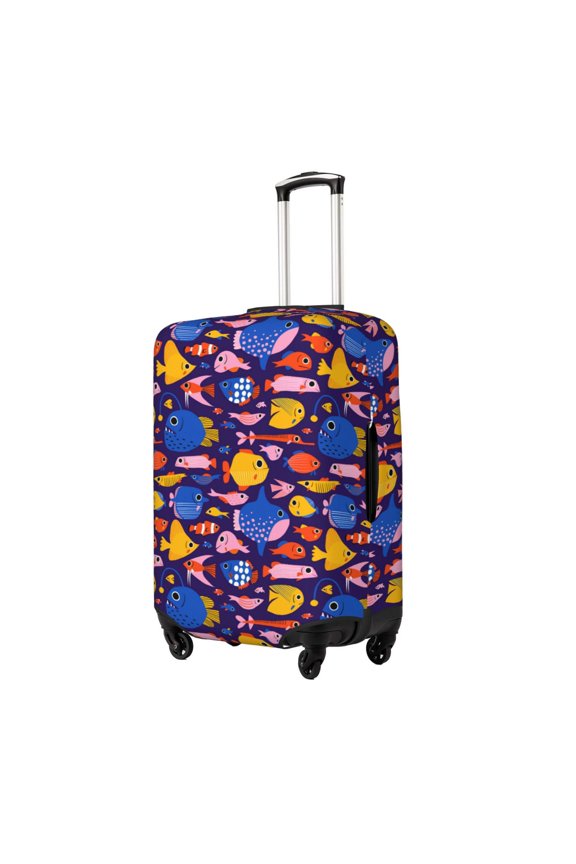 Cute Flat Hand Drawn Fishes Printed Luggage Cover, Suitcase Protector Fits 18-32 Inch Luggage-Small