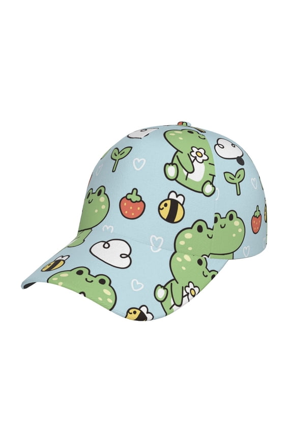Cute Floral Frog Pattern Baseball Cap Outdoor Cap Mountain Dad Hat - Unstructured Soft Cotton Cap-Adjustable UV Protection Cap