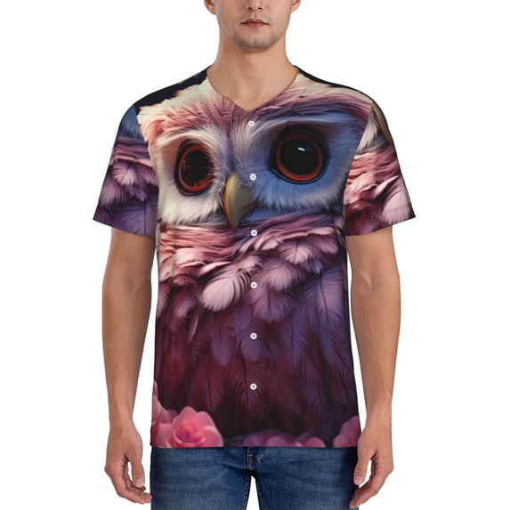 Rateoe Cute Flower Owl Pattern Men’s Baseball Short Sleeve Polo Shirt, Midweight Men's Shirt Golf Shirt Polo Shirts Quick Dry Short-Large