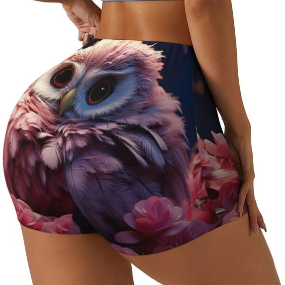 Rateoe Cute Flower Owl Printed Power Workout Shorts for Women Tummy Control Squat Proof Ribbed Thick Seamless Scrunch Active Short-XX-Large