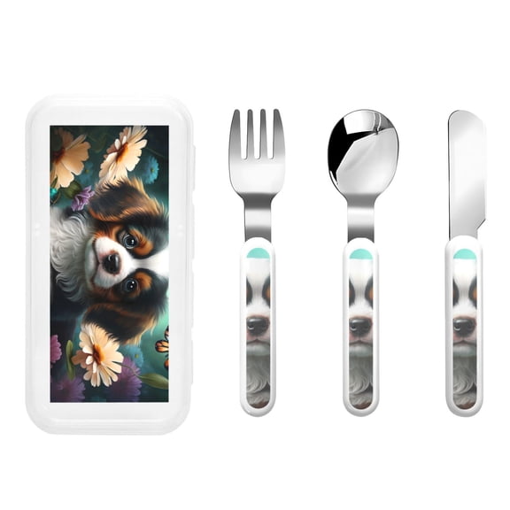 Rateoe Cute Flower Puppy Butterfly for Stainless Steel Kids Silverware Set - Child and Toddler Safe Flatware - Children's Knife, Fork And Spoon Set