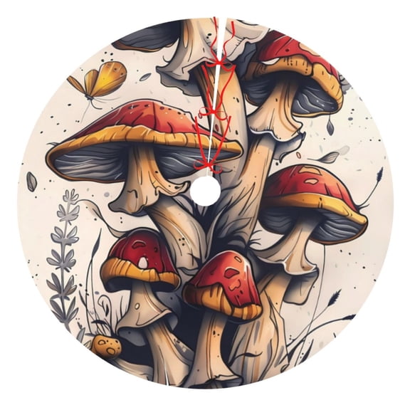 Rateoe Cute Forest Mushrooms Print Christmas Tree Skirt 30" for Xmas Holiday New Year Party Circle Tree Mat Ornaments Decoration