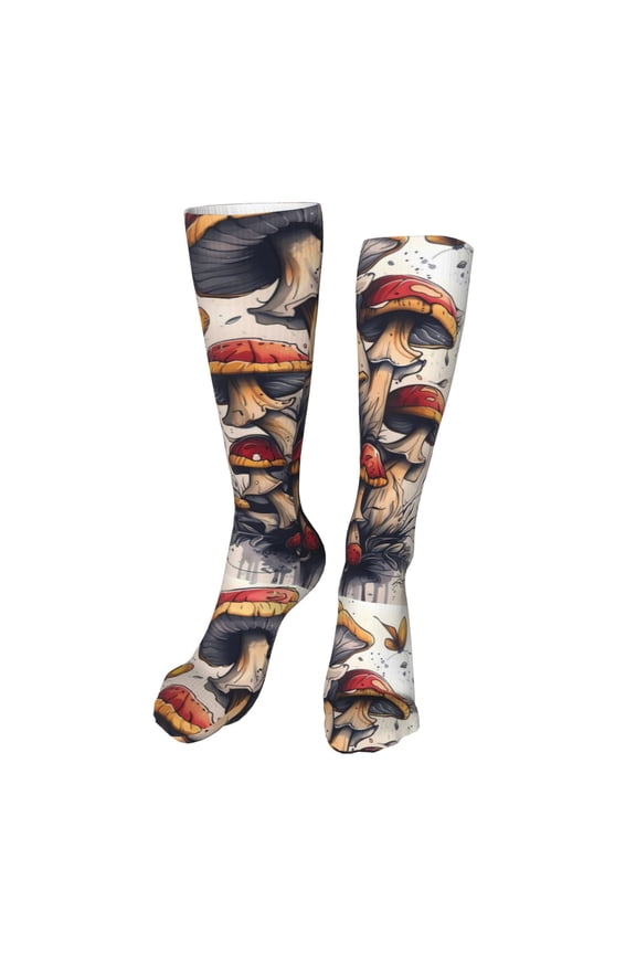 Cute Forest Mushrooms print Women's Men's Novelty 20in Crew Socks Cotton Socks Knee High Socks for Walking,Running,Nurses,Pregnancy-One Size