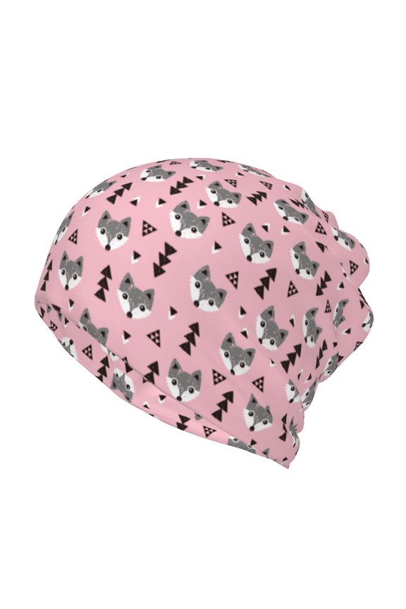 Cute Fox Pink Tree Cotton Slouchy Beanie Hat for Men/Women,Lightweight Oversize Large Thin Skull Cap Night Sleeping Cap