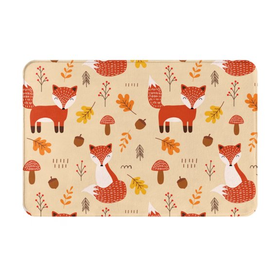 Rateoe Cute Foxes Pattern Flannel Door Mat Indoor Outdoor Entrance, Waterproof All-Weather Doormat,Fade Resistant, Low Profile Entryway Mat 16x24in