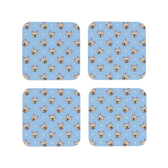 Rateoe Cute French Bulldog Drawing Drink Coasters Set of 4 Leather Coasters Spill Protection for Table Desk,Durable and Non Slip Leather Coaster ,4 Inches Drink Mats-Square