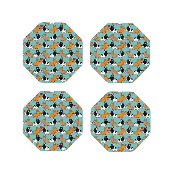 Rateoe Cute French Bulldog Drawing Drink Coasters Set of 4 Leather Coasters Spill Protection for Table Desk,Durable and Non Slip Leather Coaster ,4 Inches Drink Mats-Octagon