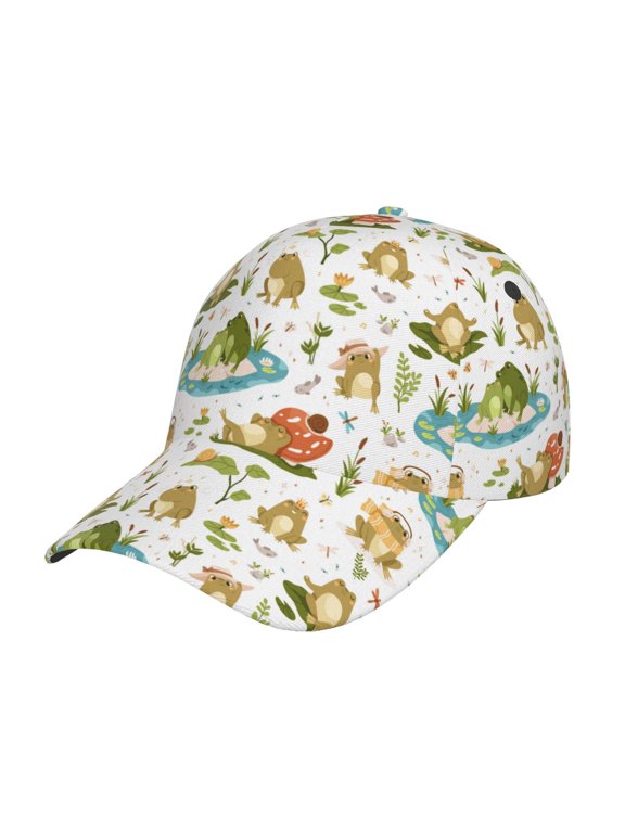 Cute Frog Pattern Mens Baseball Cap Adjustable Curved Brim Hat, Soft Cotton Sports Cap for Outdoor, Casual, and Everyday Wear, Comfortable & Breathable