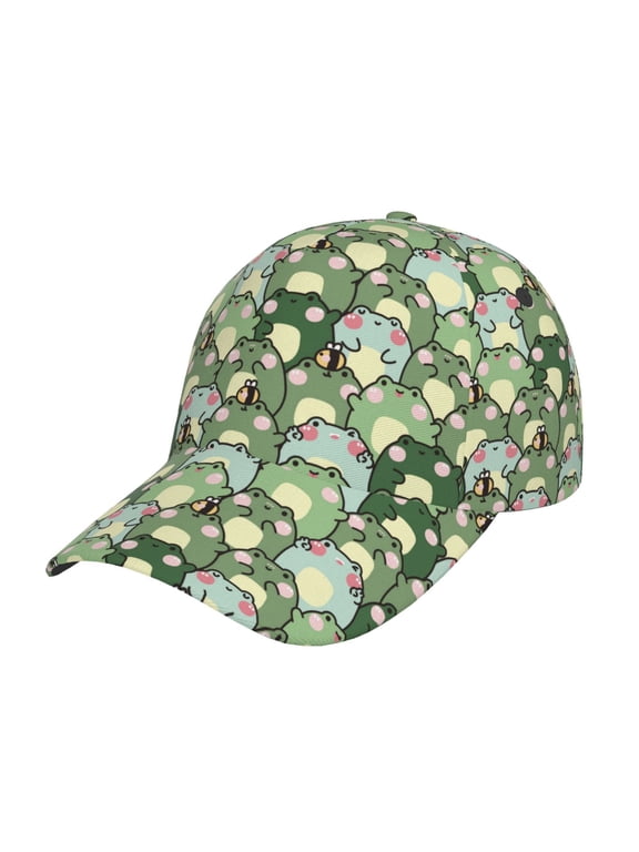 Cute Frog Pattern Mens Baseball Cap Adjustable Curved Brim Hat, Soft Cotton Sports Cap for Outdoor, Casual, and Everyday Wear, Comfortable & Breathable