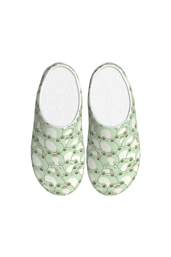 Cute Frog Print Women's Men's Cotton Knit Slippers Lightweight Memory Foam Indoor House Shoes with Anti-Skid Sole-39/40
