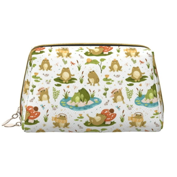 Rateoe Cute Frog for Travel Makeup Bag,Large Capacity Cosmetic Bags for Women,Waterproof Portable Pouch Open Flat Toiletry Bag Make up Organizer