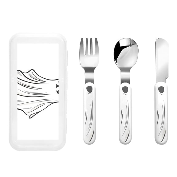 Rateoe Cute Ghost Simple Drawing for Stainless Steel Kids Silverware Set - Child and Toddler Safe Flatware - Children's Knife, Fork And Spoon Set