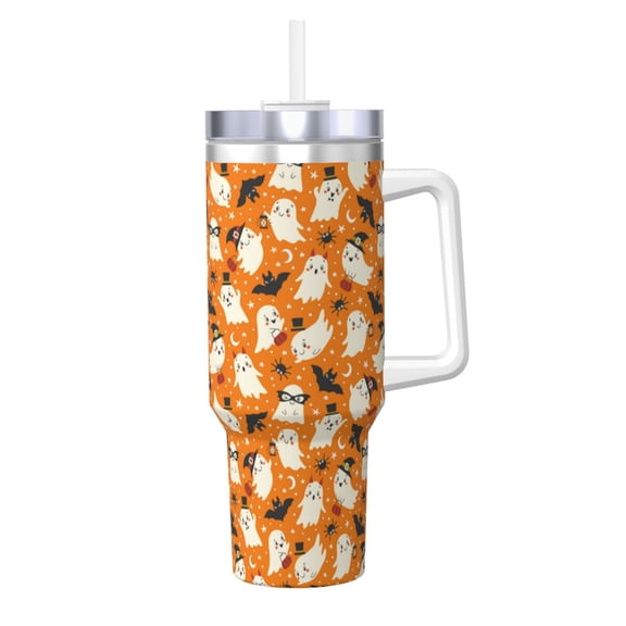 Rateoe Cute Ghosts Printed 40OZ Ice Bully With Handle - Stainless Steel Travel Cup Portable for Hot & Cold Drinks, Travel, Gym, Home, and Outdoor Activities