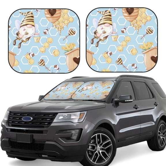 Rateoe Cute Gnome Bee Collects Honey Pattern 2 Piece Car Windshield Sun Shade Foldable | Front Windshield Shade for Sun, Heat and UV Rays | Sunshade for Car Front Window-Medium