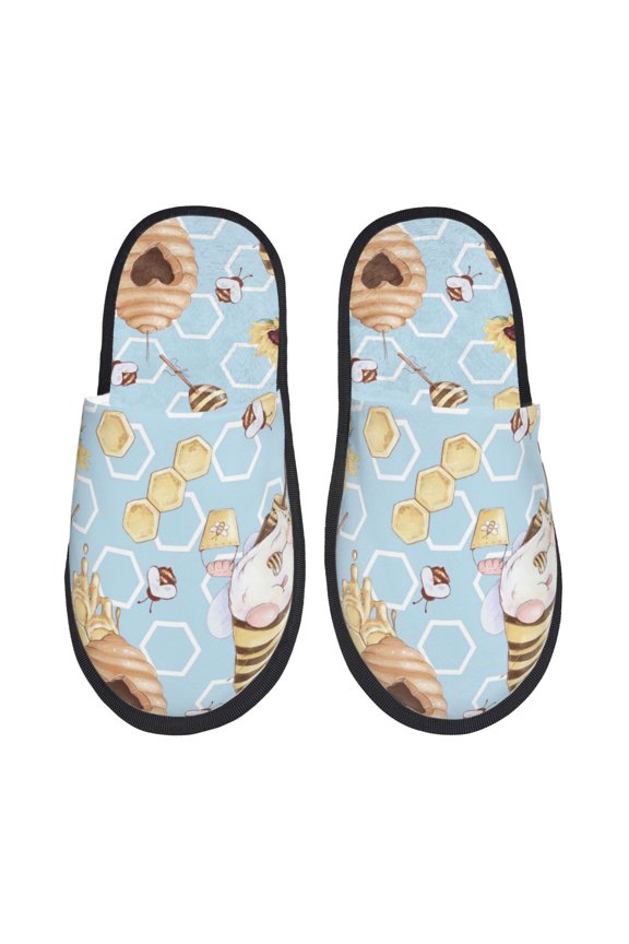 Cute Gnome Bee Collects Honey Pattern Fuzzy Slippers Fuzzy Soft House Slippers Plush Furry Warm Cozy Open Toe Fluffy Home Shoes-Large