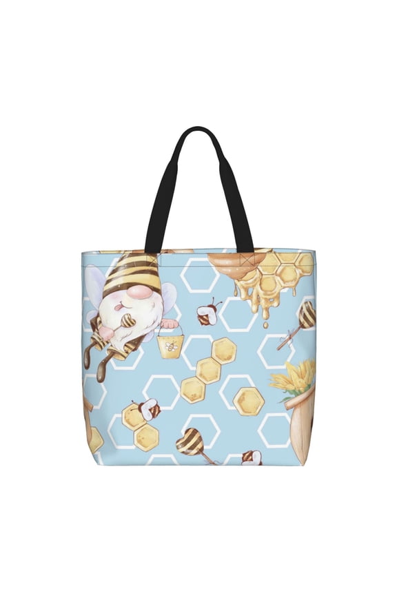 Cute Gnome Bee Collects Honey Print Lightweight Tote Bag for Women, Water-Resistant Shoulder Bag with Zipper, Spacious Casual Handbag for Work, School, Shopping