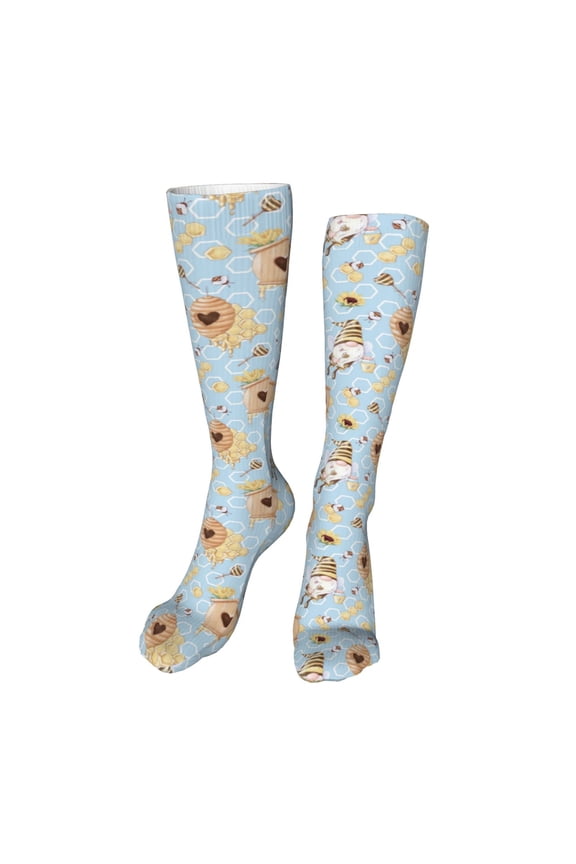 Cute Gnome Bee Collects Honey print Women's Men's Novelty 20in Crew Socks Cotton Socks Knee High Socks for Walking,Running,Nurses,Pregnancy-One Size