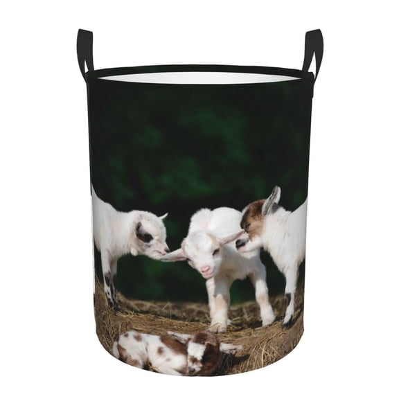 Rateoe Cute Goat Baby Pattern Round Laundry Hamper Basket, Tall Hamper Basket for Blanket Storage, Nursery Clothes Hamper for Laundry in Bedroom and College Dorm-Small