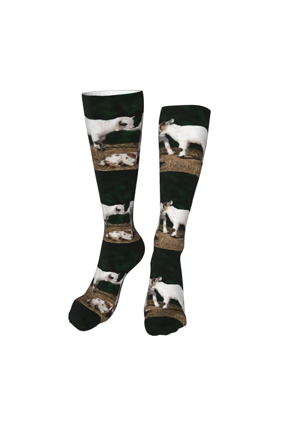 Cute Goat Baby print Women's Men's Novelty 20in Crew Socks Cotton Socks Knee High Socks for Walking,Running,Nurses,Pregnancy-One Size