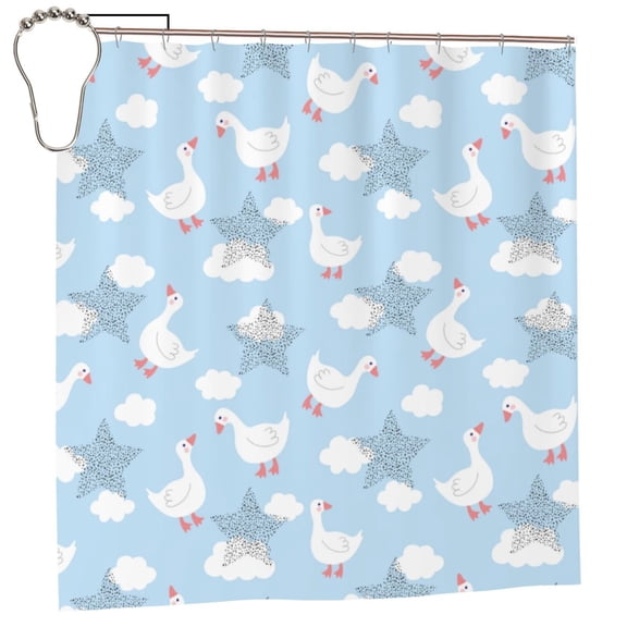 Rateoe Cute Goose On A Blue Sky Shower Curtain - Fancy Bathroom Shower Curtain Sets - Waterproof Shower Curtain with Hooks with 12 Plastic Hooks 72x72 Inches