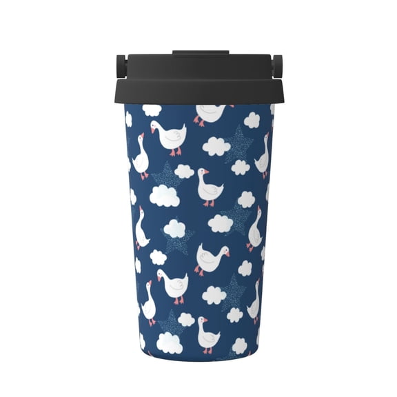 Rateoe Cute Goose On Blue Sky Pattern Travel Coffee Mug Tumbler with Flip Lid | Reusable Insulated Stainless Steel Cold Brew Iced Coffee Cup Thermos