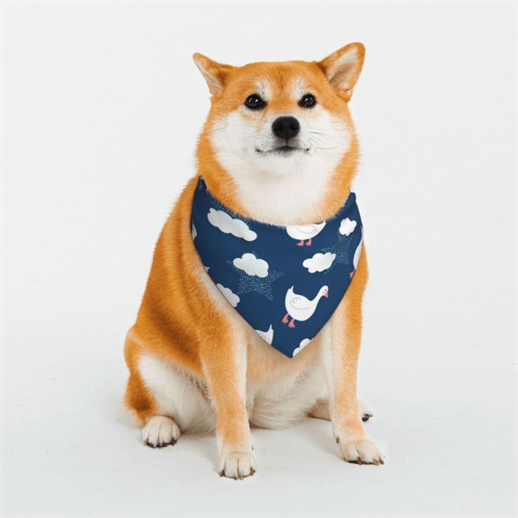Rateoe Cute Goose On Blue Sky Print Pet Scarf for Dogs and Cats – Stylish Reflective Design, Breathable & Durable Pet Bandana with Quick-Release Buckle-Small