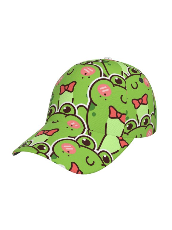 Cute Green Frog Pattern Baseball Cap Outdoor Cap Mountain Dad Hat - Unstructured Soft Cotton Cap-Adjustable UV Protection Cap