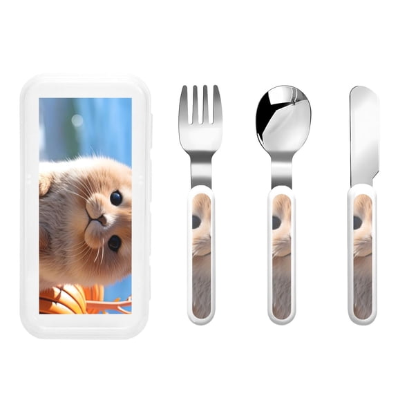 Rateoe Cute Guinea Pig Sea for Stainless Steel Kids Silverware Set - Child and Toddler Safe Flatware - Children's Knife, Fork And Spoon Set
