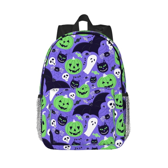 Rateoe Cute Halloween Pattern Student Backpack Water-resistant Backpack 15-inch Laptop Backpack Lightweight Adjustable School Backpack