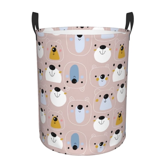 Rateoe Cute Hand Drawn Bear Pattern Round Laundry Hamper Basket, Tall Hamper Basket for Blanket Storage, Nursery Clothes Hamper for Laundry in Bedroom and College Dorm-Medium