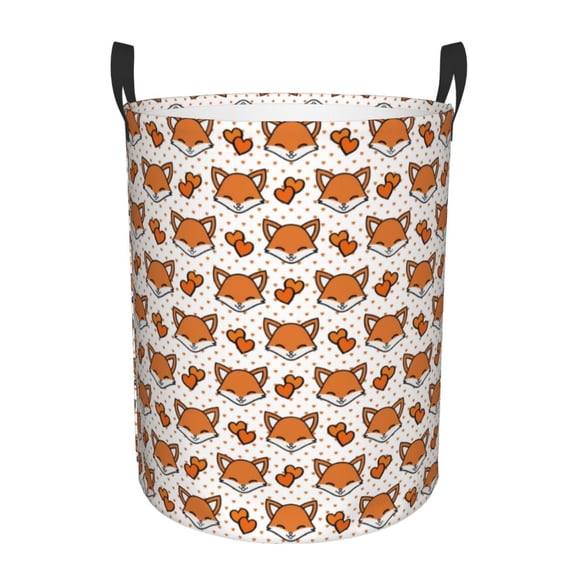 Rateoe Cute Heart Fox Cartoon Pattern Round Laundry Hamper Basket, Tall Hamper Basket for Blanket Storage, Nursery Clothes Hamper for Laundry in Bedroom and College Dorm-Medium