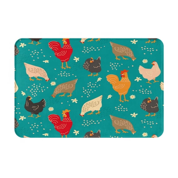 Rateoe Cute Hens And Rooster Pattern Flannel Door Mat Indoor Outdoor Entrance, Waterproof All-Weather Doormat,Fade Resistant, Low Profile Entryway Mat 16x24in