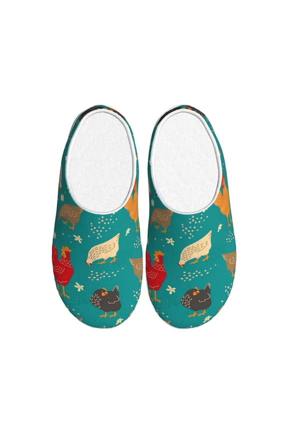 Cute Hens And Rooster Print Women's Men's Cotton Knit Slippers Lightweight Memory Foam Indoor House Shoes with Anti-Skid Sole-42/43