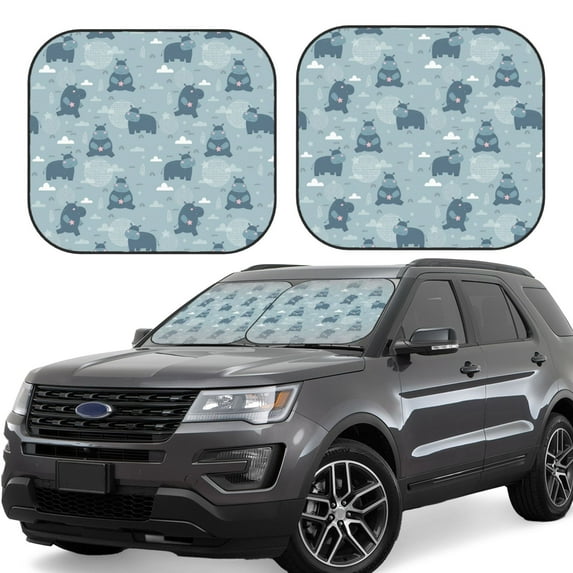 Rateoe Cute Hippopotamus Pattern 2 Piece Car Windshield Sun Shade Foldable | Front Windshield Shade for Sun, Heat and UV Rays | Sunshade for Car Front Window-