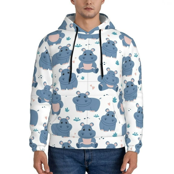 Rateoe Cute Hippos Pattern Mens Hoodie, Pullover Hooded Sweatshirt, Kangaroo Pocket Hoodie Ideal for Daily Wear, Travel and Home-XX-Large