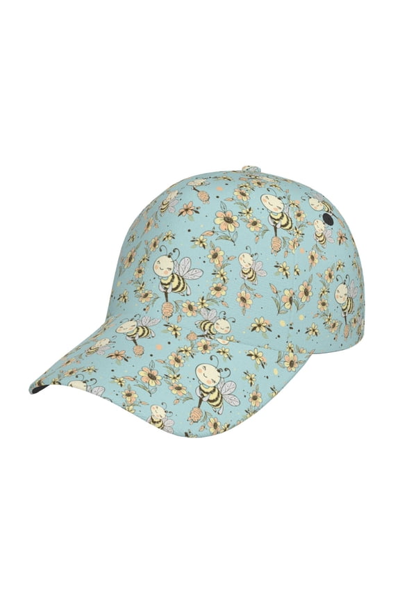 Cute Honeybees Pattern Baseball Cap Outdoor Cap Mountain Dad Hat - Unstructured Soft Cotton Cap-Adjustable UV Protection Cap