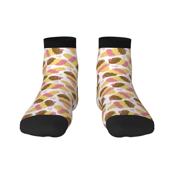 Rateoe Cute Ice Cream Pattern Quarter Crew Socks,Toe Seamed Ankle Socks,Cotton Cushioned Breathable Athletic Crew Sports Socks