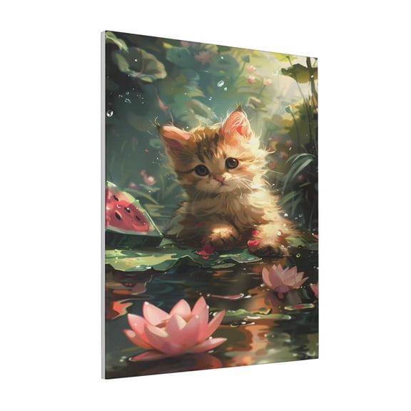 Rateoe Cute Kitten Water Lilies Pattern Decorative Picture – Unique Modern Wall Art, Ready-to-Hang Canvas Print for Home (Vertical)